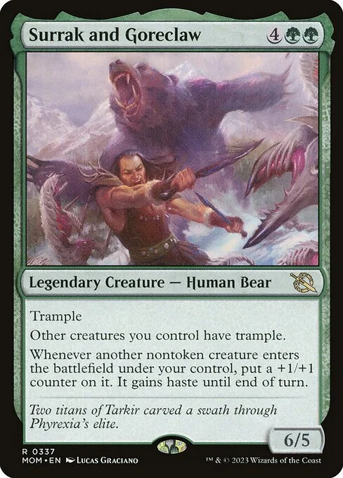 Surrak and Goreclaw, carta Magic di tipo Legendary Creature — Human Bear illustrata da Lucas Graciano