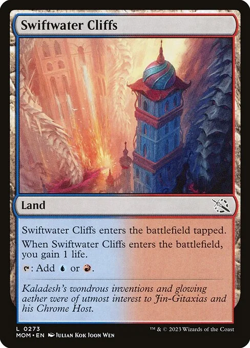 Swiftwater Cliffs, carta Magic di tipo Land illustrata da Julian Kok Joon Wen