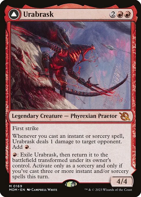 Urabrask // The Great Work, carta Magic di tipo Legendary Creature — Phyrexian Praetor // Enchantment — Saga illustrata da Campbell White