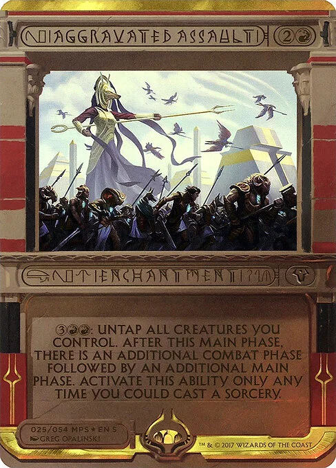 Aggravated Assault, carta Magic di tipo Enchantment illustrata da Greg Opalinski