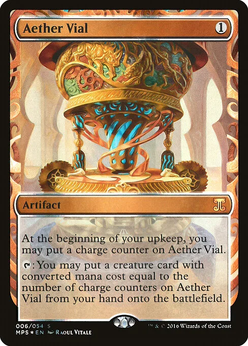 Aether Vial, carta Magic di tipo Artifact illustrata da Raoul Vitale