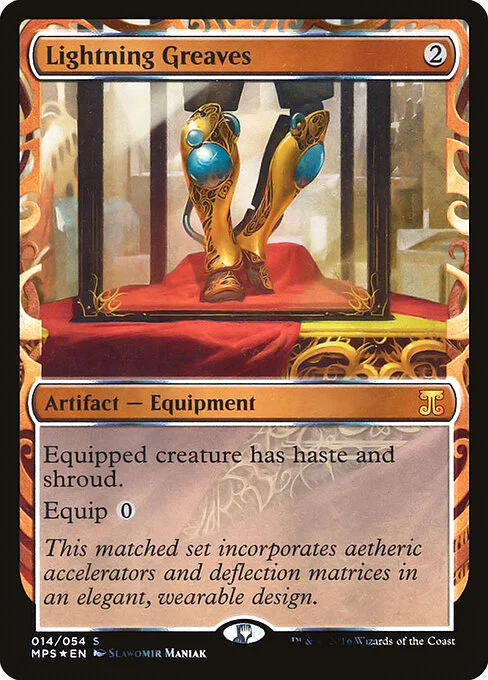 Lightning Greaves, carta Magic di tipo Artifact — Equipment illustrata da Slawomir Maniak