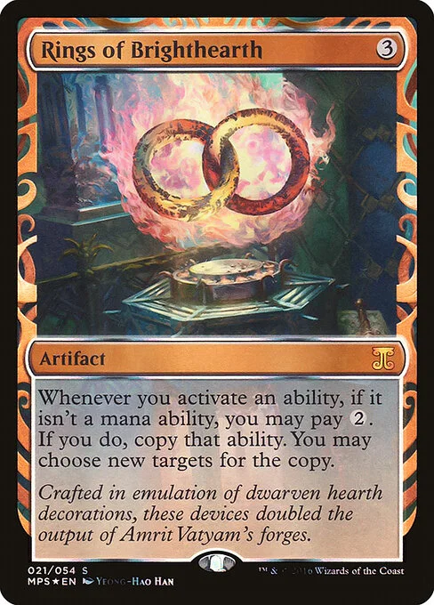 Rings of Brighthearth, carta Magic di tipo Artifact illustrata da Yeong-Hao Han