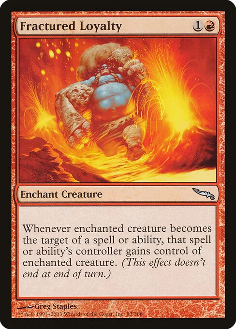 Fractured Loyalty, carta Magic di tipo Enchantment — Aura illustrata da Greg Staples
