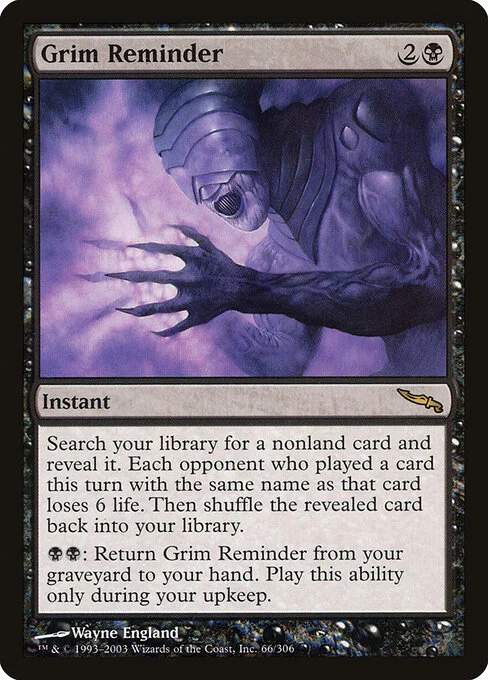 Grim Reminder, carta Magic di tipo Instant illustrata da Wayne England