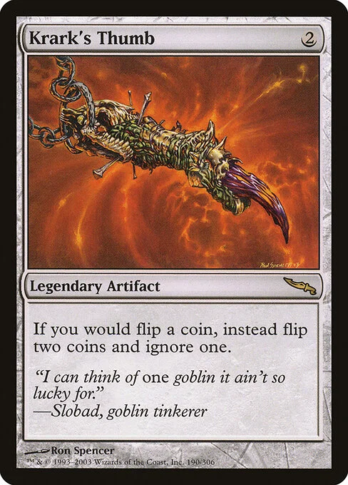 Krark's Thumb, carta Magic di tipo Legendary Artifact illustrata da Ron Spencer
