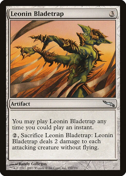 Leonin Bladetrap, carta Magic di tipo Artifact illustrata da Randy Gallegos