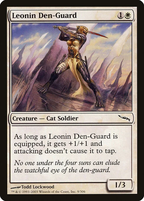 Leonin Den-Guard, carta Magic di tipo Creature — Cat Soldier illustrata da Todd Lockwood
