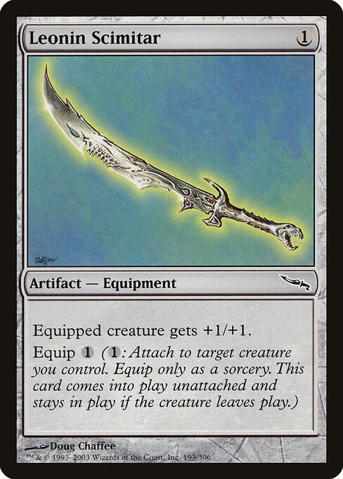 Leonin Scimitar, carta Magic di tipo Artifact — Equipment illustrata da Doug Chaffee