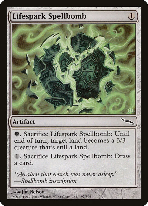 Lifespark Spellbomb, carta Magic di tipo Artifact illustrata da Jim Nelson