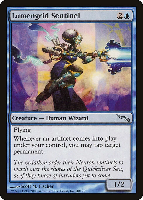 Lumengrid Sentinel, carta Magic di tipo Creature — Human Wizard illustrata da Scott M. Fischer