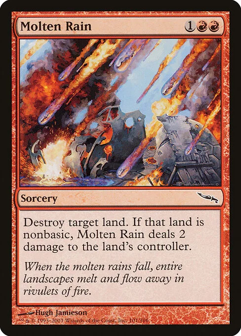Molten Rain, carta Magic di tipo Sorcery illustrata da Hugh Jamieson