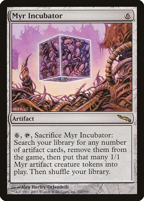 Myr Incubator, carta Magic di tipo Artifact illustrata da Alex Horley-Orlandelli