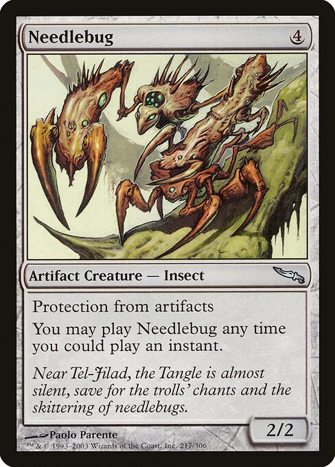 Needlebug, carta Magic di tipo Artifact Creature — Insect illustrata da Paolo Parente