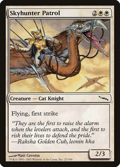 Skyhunter Patrol, carta Magic di tipo Creature — Cat Knight illustrata da Matt Cavotta