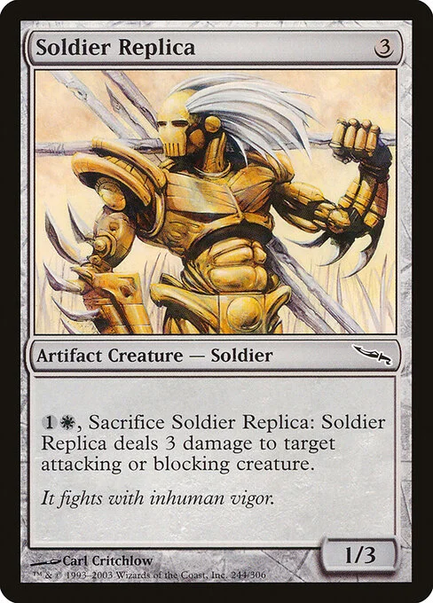 Soldier Replica, carta Magic di tipo Artifact Creature — Soldier illustrata da Carl Critchlow