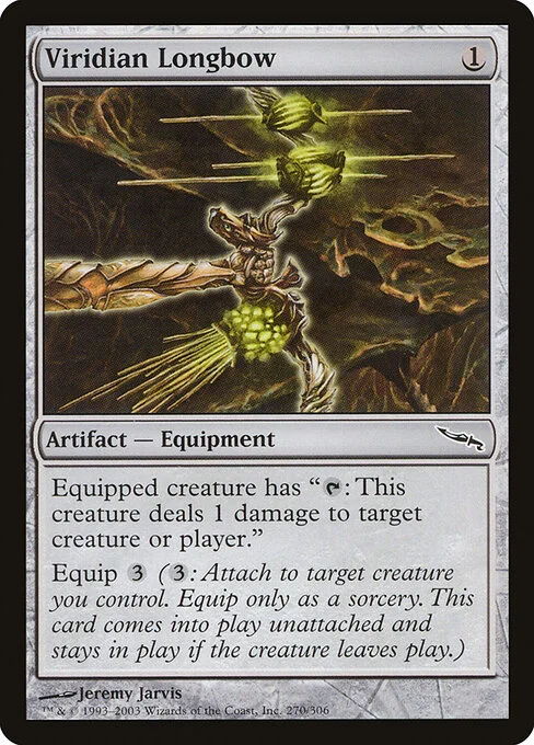 Viridian Longbow, carta Magic di tipo Artifact — Equipment illustrata da Jeremy Jarvis