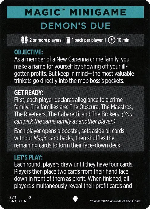 Demon's Due (minigame) // Demon's Due (cont'd), carta Magic di tipo Card // Card