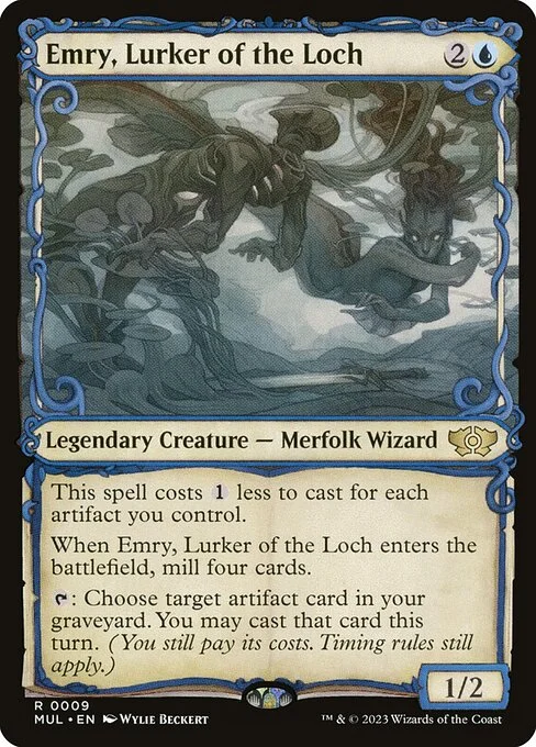 Emry, Lurker of the Loch, carta Magic di tipo Legendary Creature — Merfolk Wizard illustrata da Wylie Beckert
