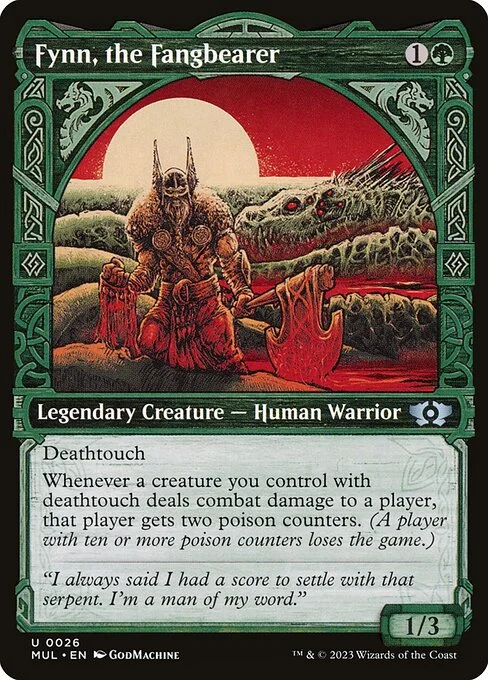 Fynn, the Fangbearer, carta Magic di tipo Legendary Creature — Human Warrior illustrata da GodMachine