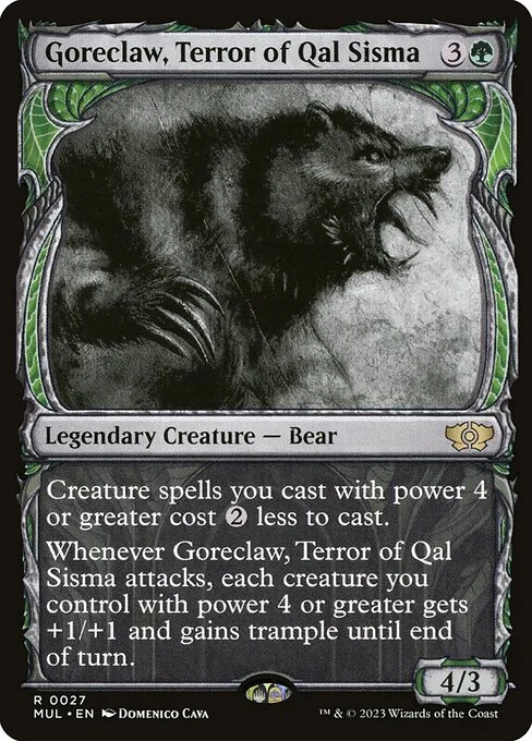 Goreclaw, Terror of Qal Sisma, carta Magic di tipo Legendary Creature — Bear illustrata da Domenico Cava
