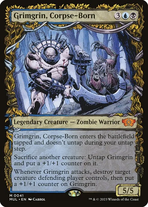 Grimgrin, Corpse-Born, carta Magic di tipo Legendary Creature — Zombie Warrior illustrata da Cabrol