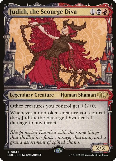 Judith, the Scourge Diva, carta Magic di tipo Legendary Creature — Human Shaman illustrata da Benjamin Ee