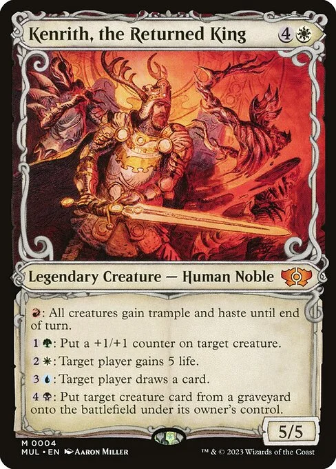 Kenrith, the Returned King, carta Magic di tipo Legendary Creature — Human Noble illustrata da Aaron Miller
