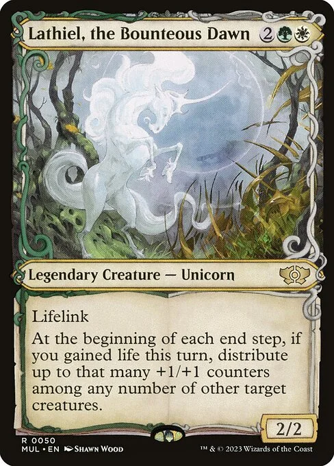 Lathiel, the Bounteous Dawn, carta Magic di tipo Legendary Creature — Unicorn illustrata da Shawn Wood