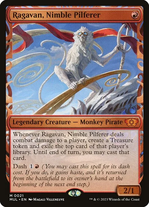 Ragavan, Nimble Pilferer, carta Magic di tipo Legendary Creature — Monkey Pirate illustrata da Magali Villeneuve