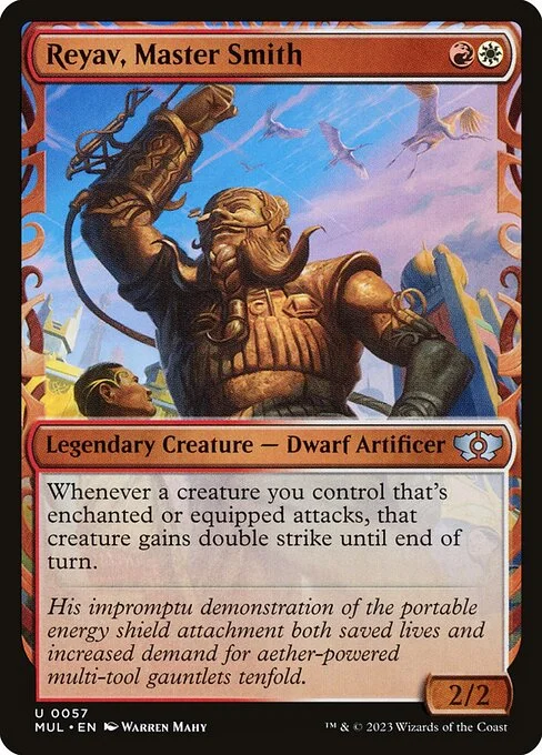Reyav, Master Smith, carta Magic di tipo Legendary Creature — Dwarf Artificer illustrata da Warren Mahy