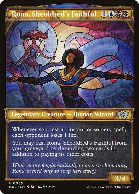 Rona, Sheoldred's Faithful, carta Magic di tipo Legendary Creature — Human Wizard illustrata da Serena Malyon