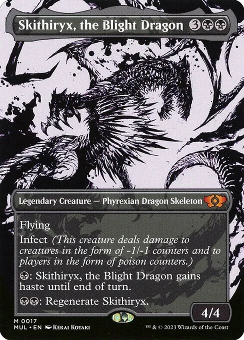 Skithiryx, the Blight Dragon, carta Magic di tipo Legendary Creature — Phyrexian Dragon Skeleton illustrata da Kekai Kotaki
