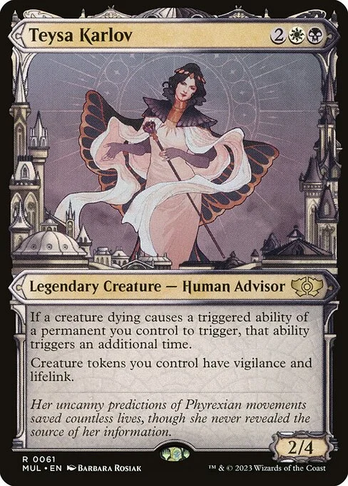 Teysa Karlov, carta Magic di tipo Legendary Creature — Human Advisor illustrata da Barbara Rosiak