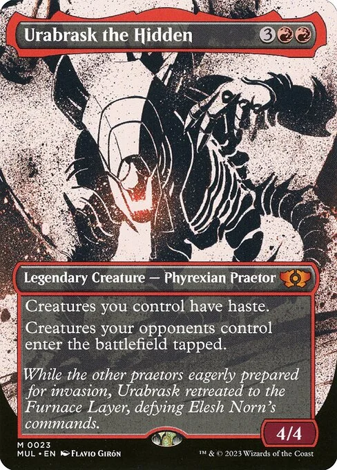 Urabrask the Hidden, carta Magic di tipo Legendary Creature — Phyrexian Praetor illustrata da Flavio Girón