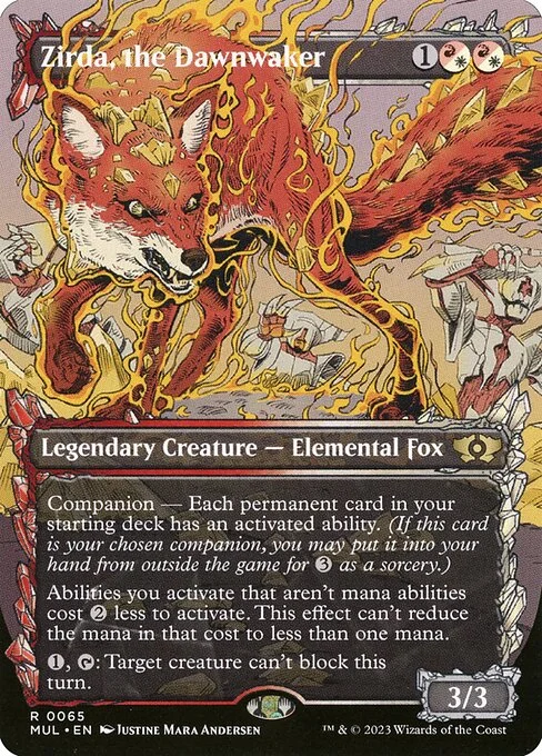 Zirda, the Dawnwaker, carta Magic di tipo Legendary Creature — Elemental Fox illustrata da Justine Mara Andersen