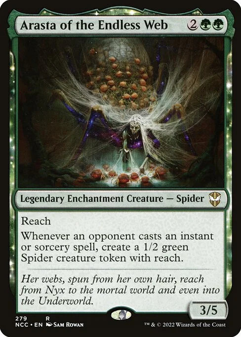 Arasta of the Endless Web, carta Magic di tipo Legendary Enchantment Creature — Spider illustrata da Sam Rowan