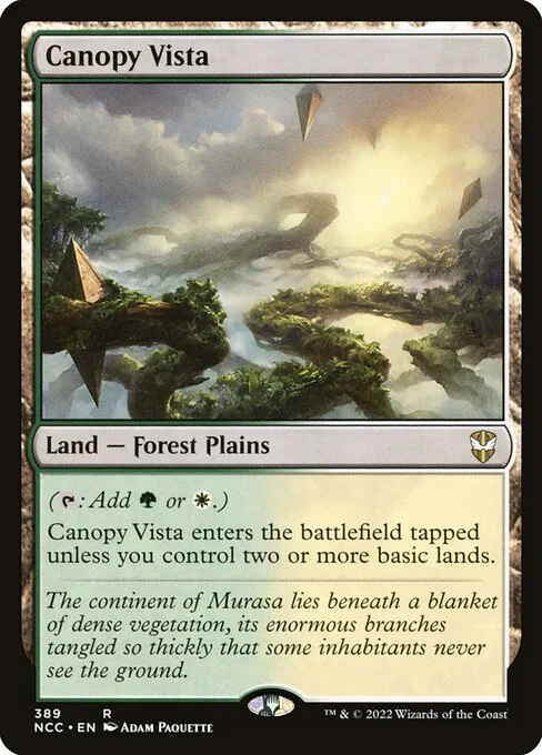 Canopy Vista, carta Magic di tipo Land — Forest Plains illustrata da Adam Paquette