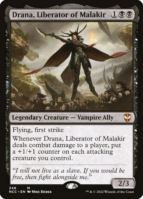 Drana, Liberator of Malakir, carta Magic di tipo Legendary Creature — Vampire Ally illustrata da Mike Bierek