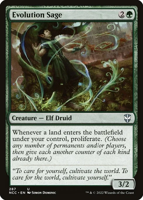 Evolution Sage, carta Magic di tipo Creature — Elf Druid illustrata da Simon Dominic