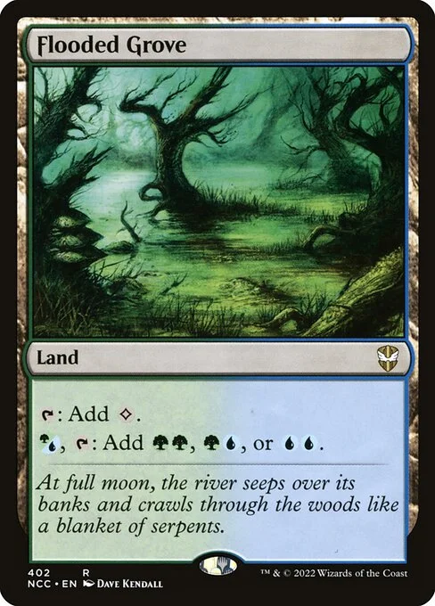 Flooded Grove, carta Magic di tipo Land illustrata da Dave Kendall