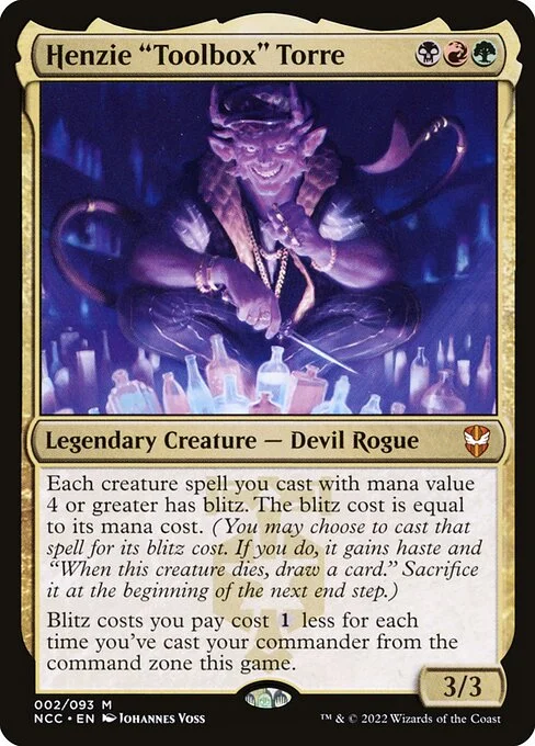 Henzie "Toolbox" Torre, carta Magic di tipo Legendary Creature — Devil Rogue illustrata da Johannes Voss