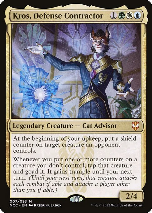 Kros, Defense Contractor, carta Magic di tipo Legendary Creature — Cat Advisor illustrata da Katerina Ladon