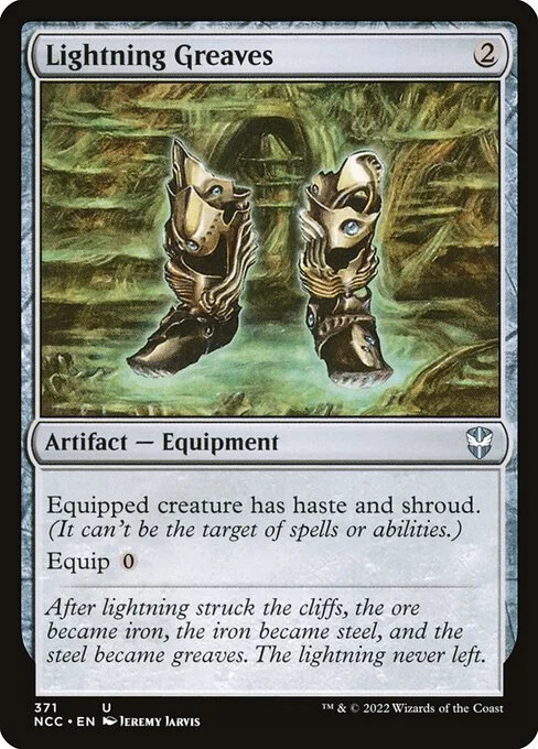 Lightning Greaves, carta Magic di tipo Artifact — Equipment illustrata da Jeremy Jarvis