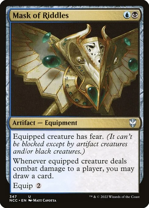 Mask of Riddles, carta Magic di tipo Artifact — Equipment illustrata da Matt Cavotta