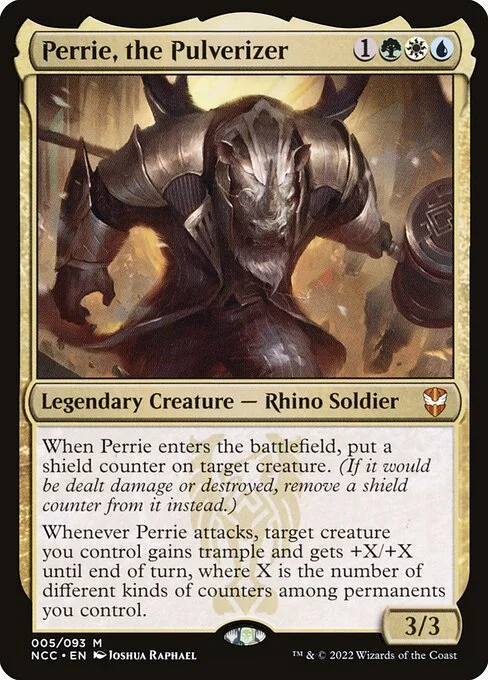 Perrie, the Pulverizer, carta Magic di tipo Legendary Creature — Rhino Soldier illustrata da Joshua Raphael