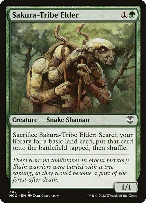 Sakura-Tribe Elder, carta Magic di tipo Creature — Snake Shaman illustrata da Carl Critchlow