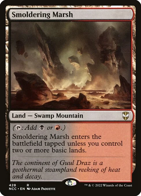 Smoldering Marsh, carta Magic di tipo Land — Swamp Mountain illustrata da Adam Paquette