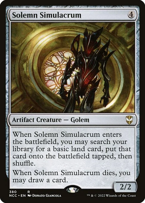 Solemn Simulacrum, carta Magic di tipo Artifact Creature — Golem illustrata da Donato Giancola