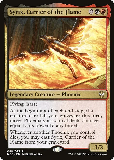 Syrix, Carrier of the Flame, carta Magic di tipo Legendary Creature — Phoenix illustrata da Brian Valeza